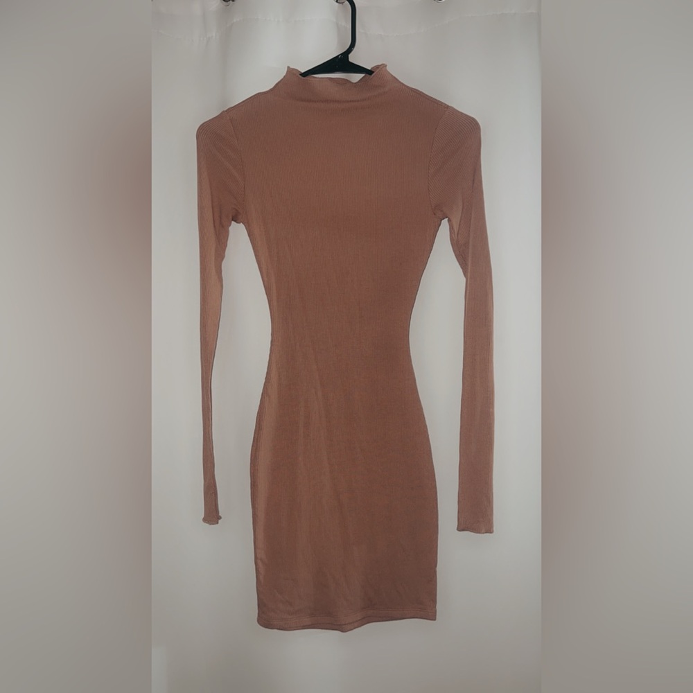 Naked Wardrobe Tan Long Sleeve Dress